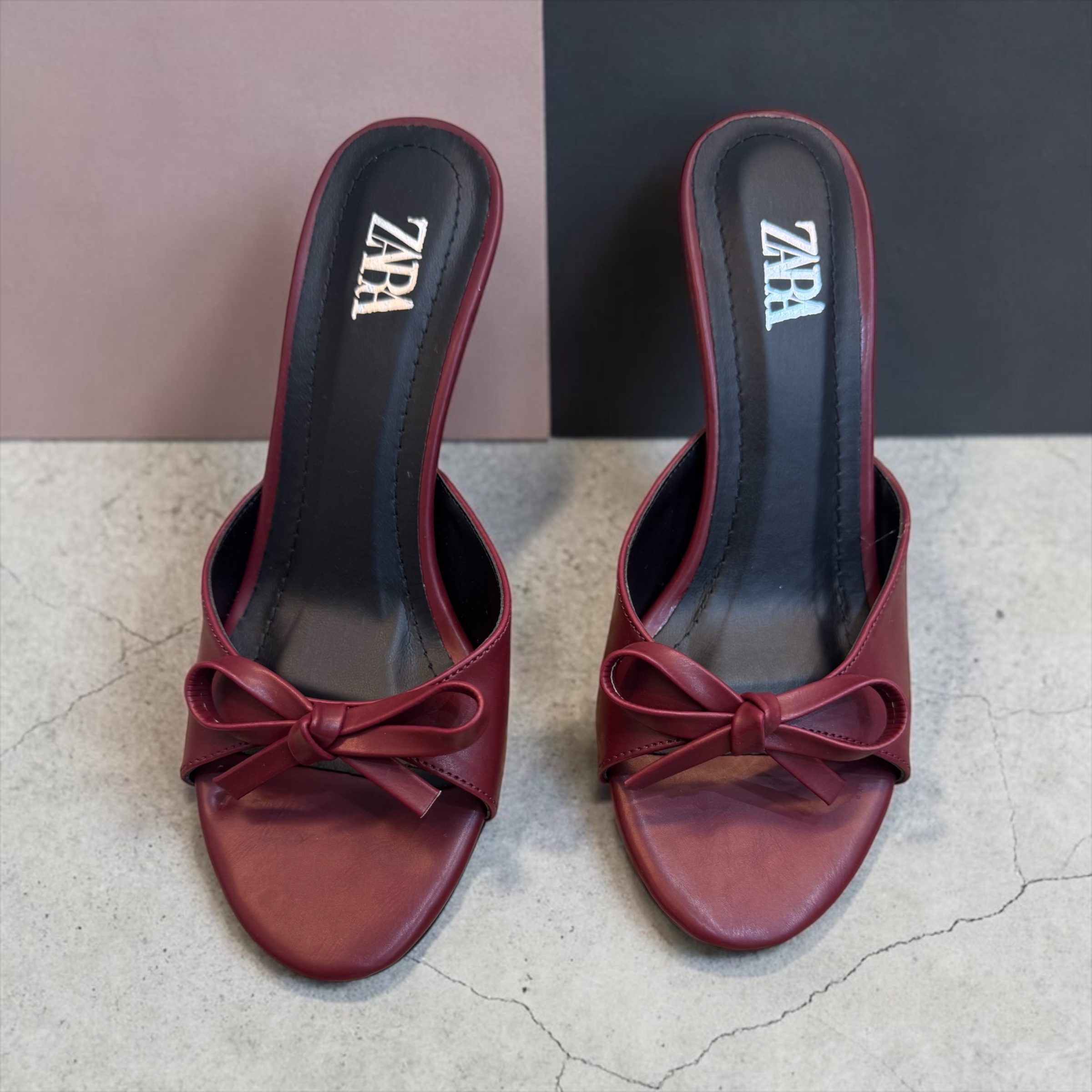 Classic ZARA Bow Detail Leather Mules