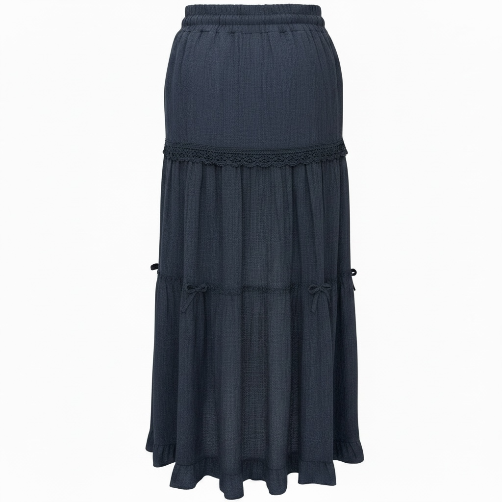 Bohemian Tiered Lace Trim Maxi Skirt