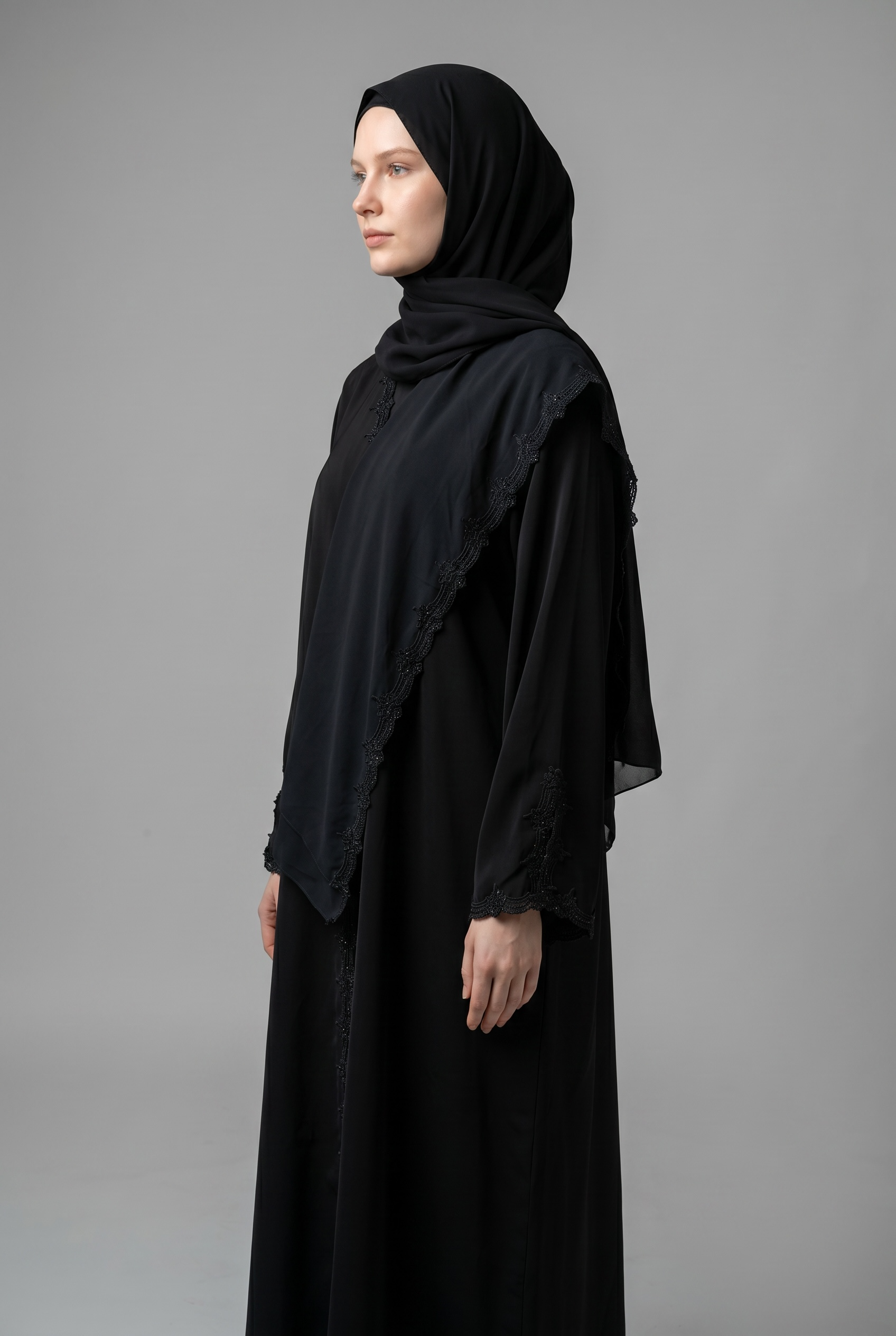 Tiara Luxe Lace Panel Abaya 