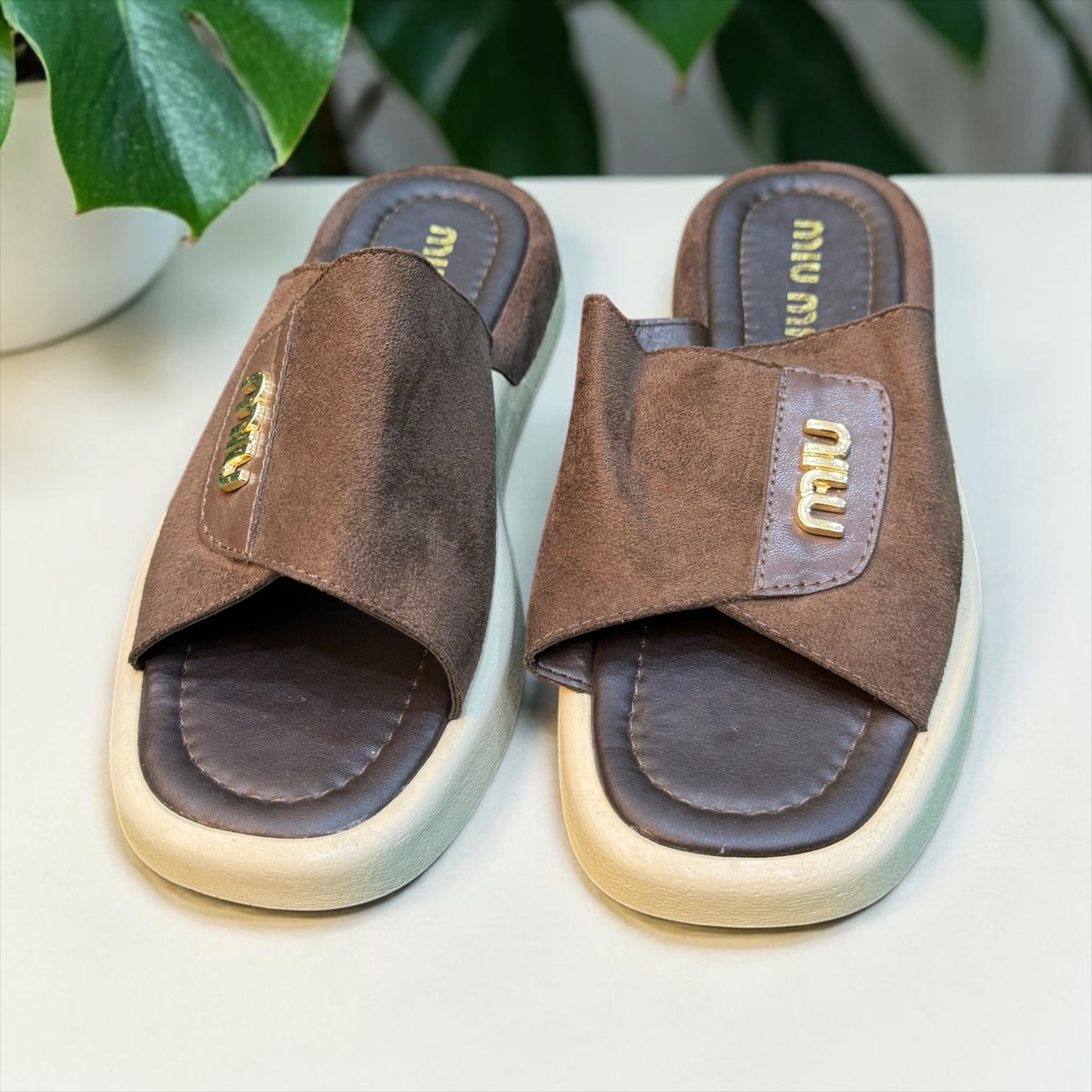 Comfort MIU Brown Slide Sandals