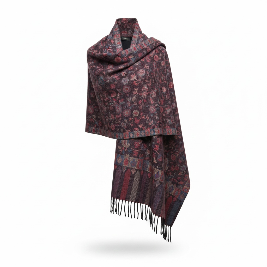 Burgundy Paisley Cashmere Shawl with Fringe