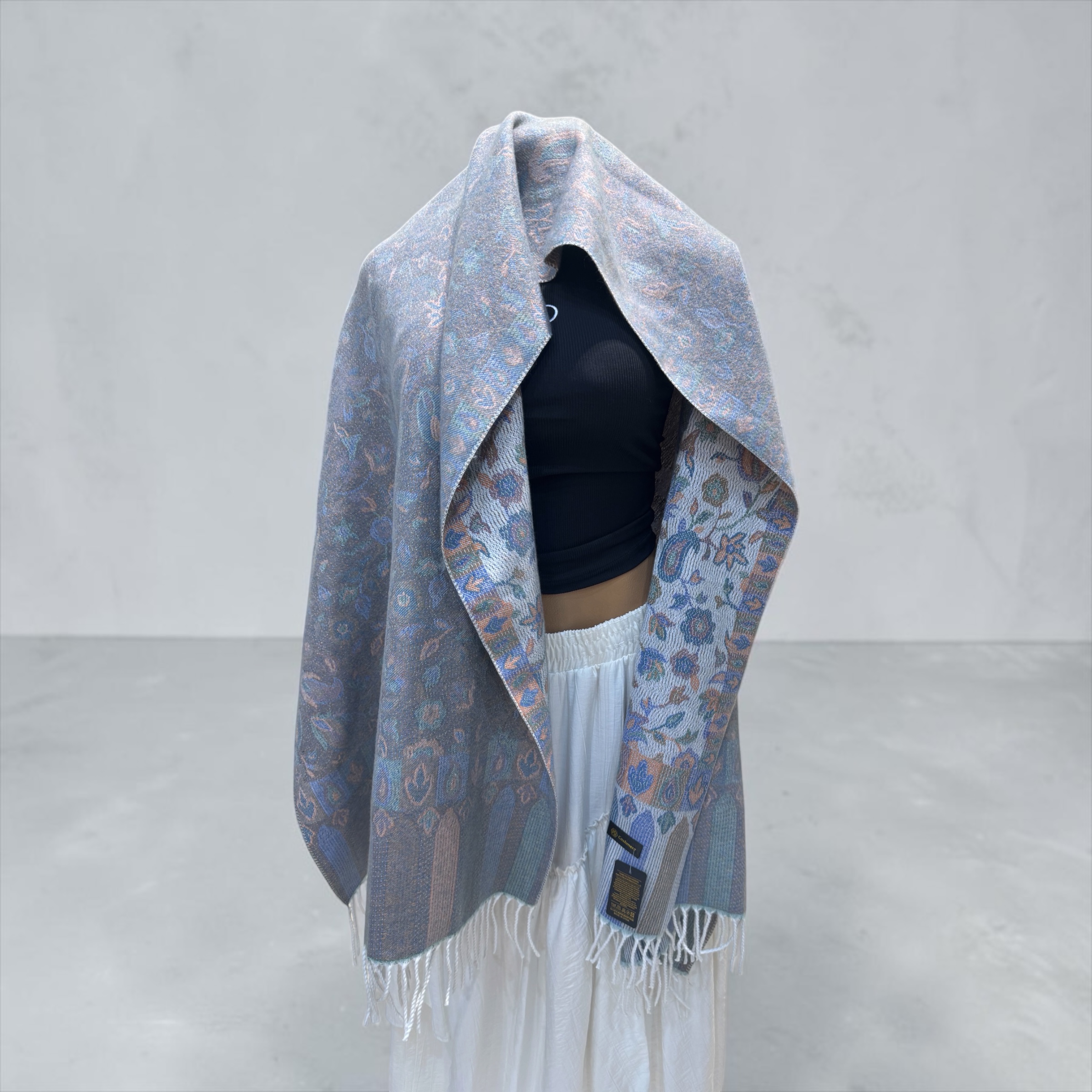 Sky Blue Coral Cashmere Shawl