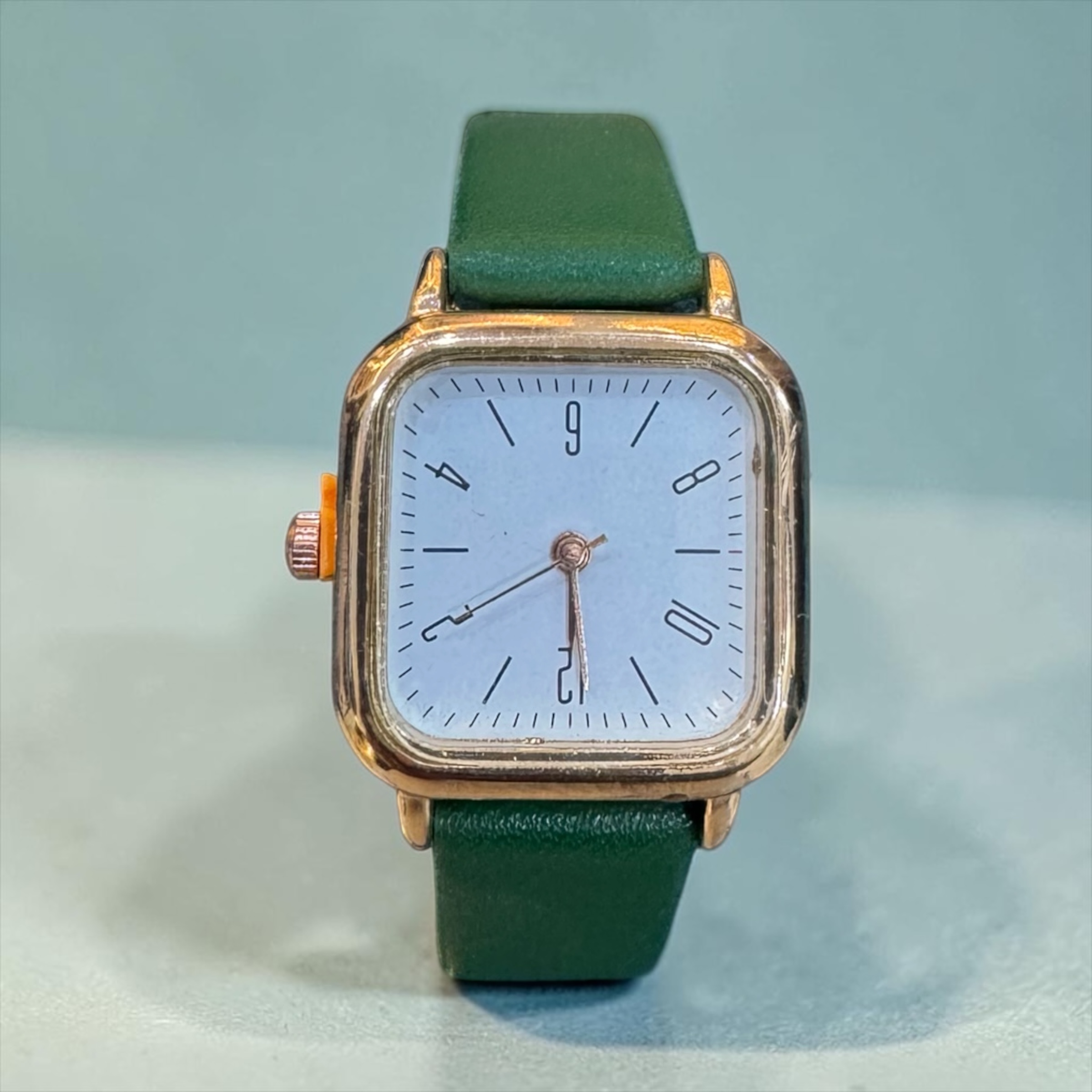 Green Leather Square Face Watch