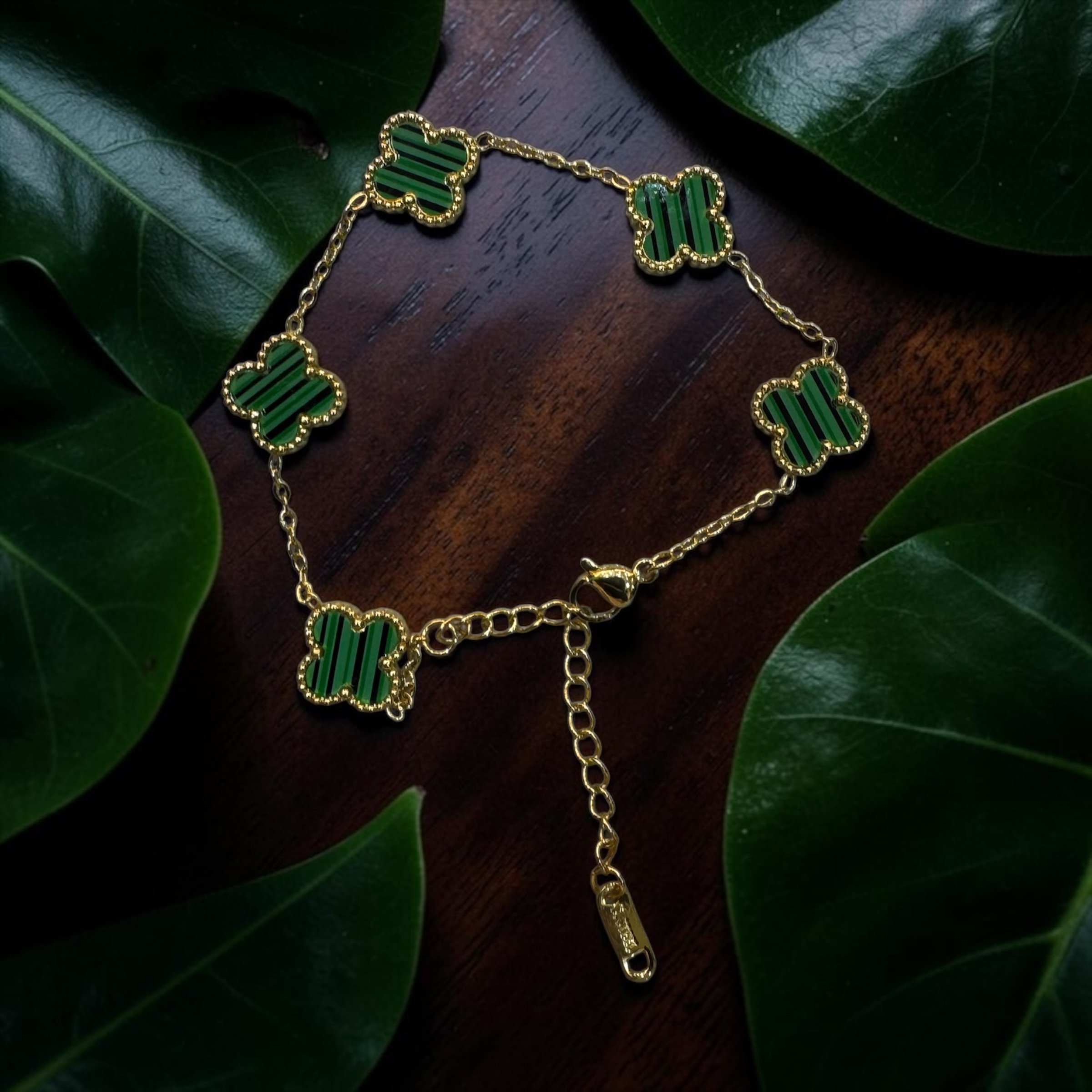 Green Striped Malachite Clover Bracelet