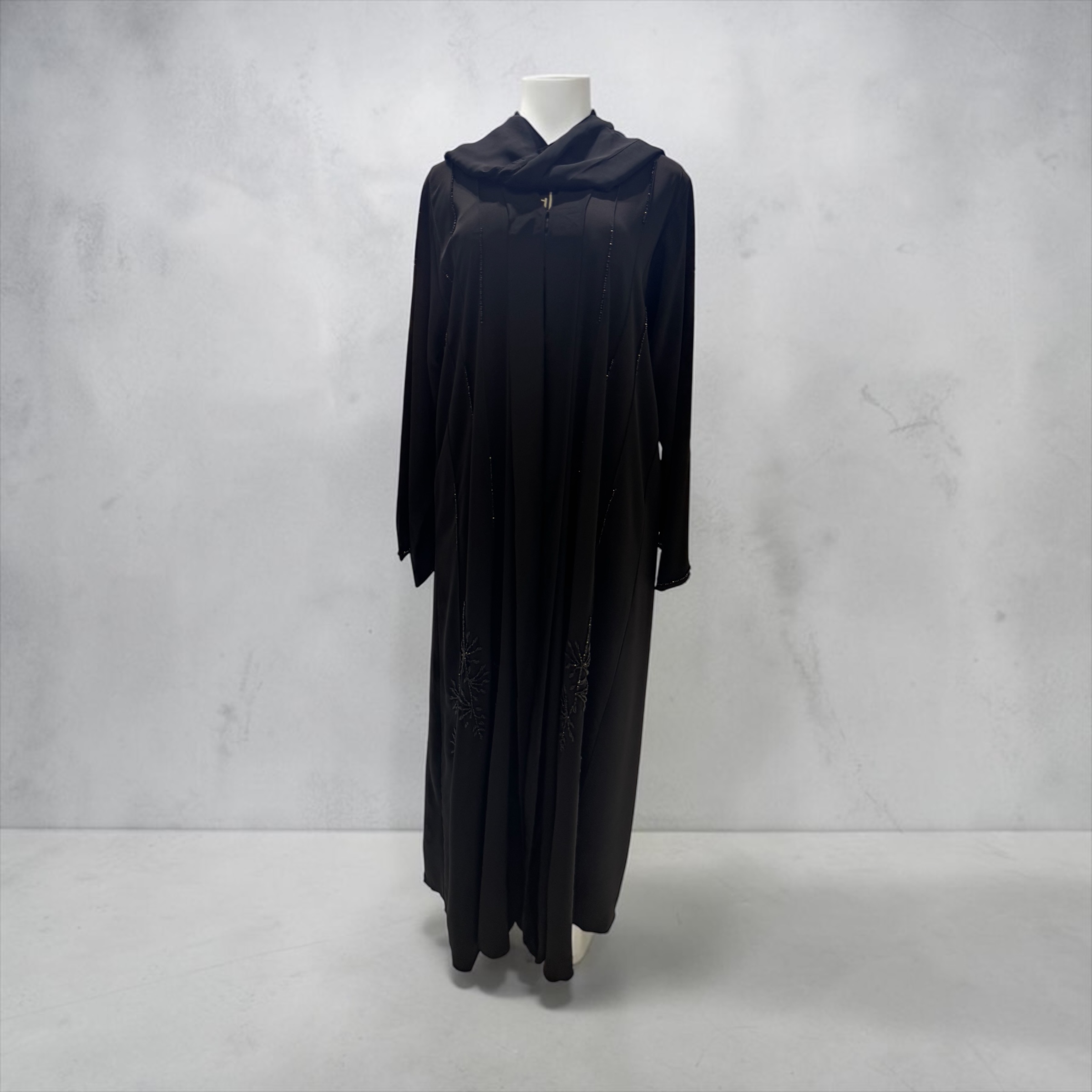 Sophisticated Black Beaded Floral Abaya 