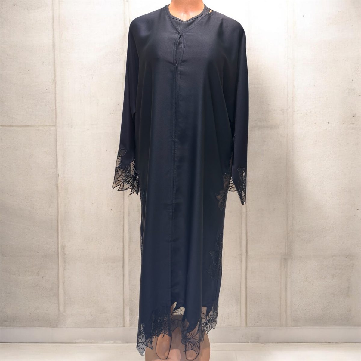 Classic Lace Detail Open Abaya